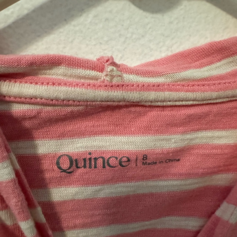 Quince Pink and White Striped Kids Long Sleeve Shirt with Hood, Size 8 - Picture 2 of 6